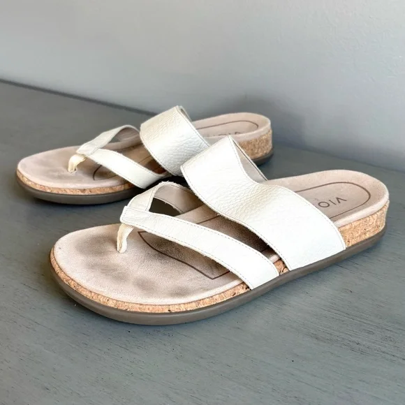 Vionic Marvina Leather Beige Comfort Arch Support Flip-Flop Sandal Women 6 Tan - Picture 2 of 13